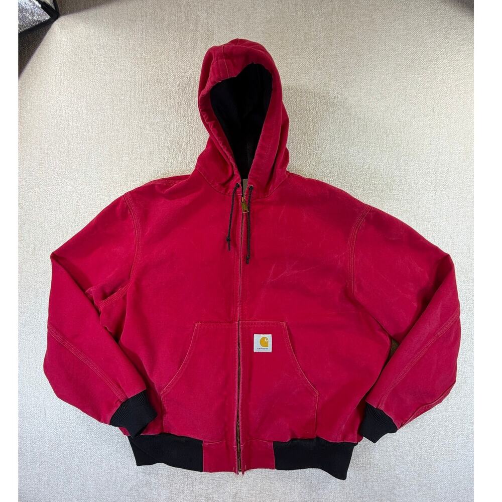 Carhartt Men's XL Red J03 Hooded Full Zip Vintage Workwear Jacket Coat Casual